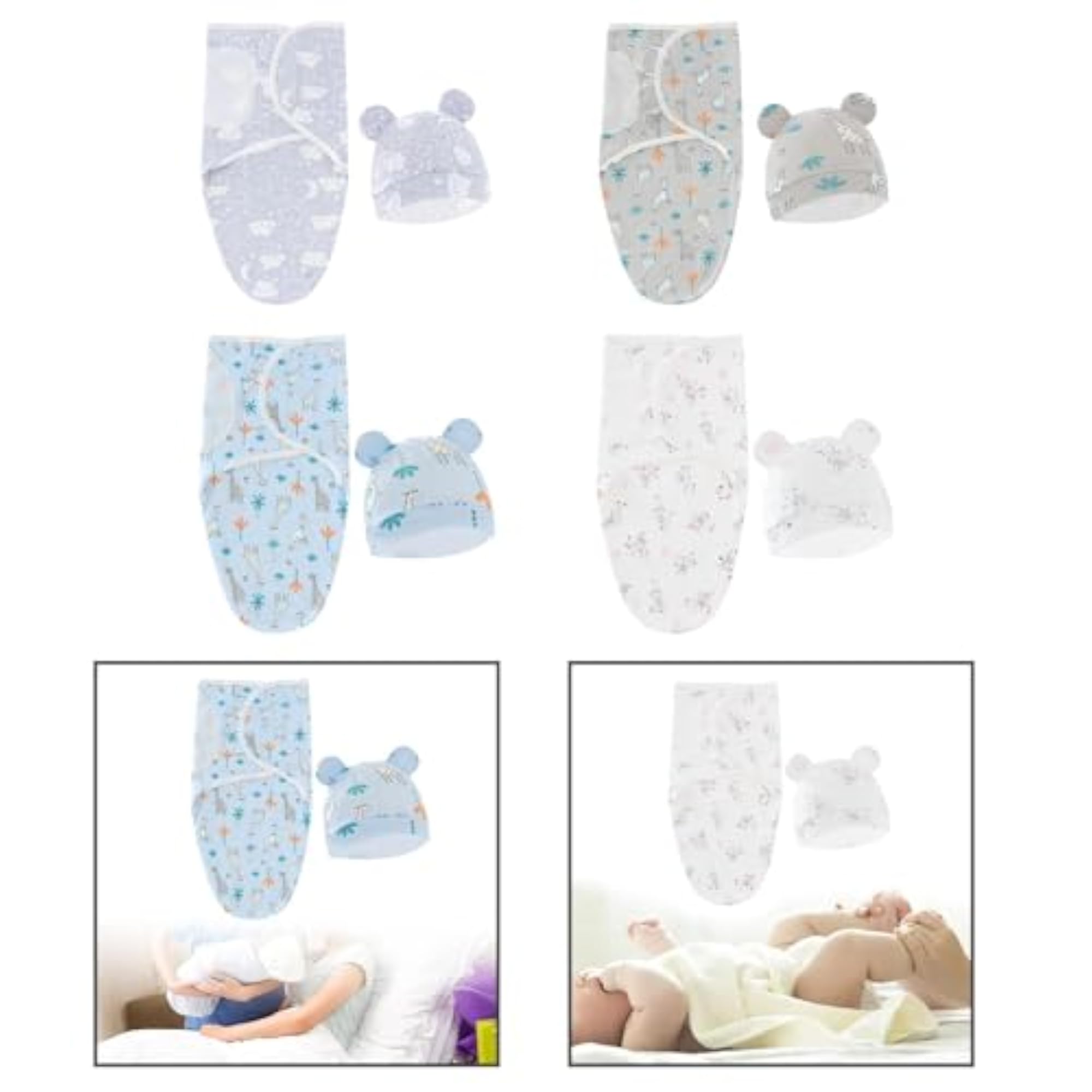 Newborn Girls' Swaddle Wraps & Hat Gift Set, Clouds